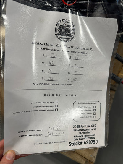 2005 Pontiac GTO 6.0 LS2 Engine Motor Drivetrain Pullout 400HP 74k - Day's Parts Yard