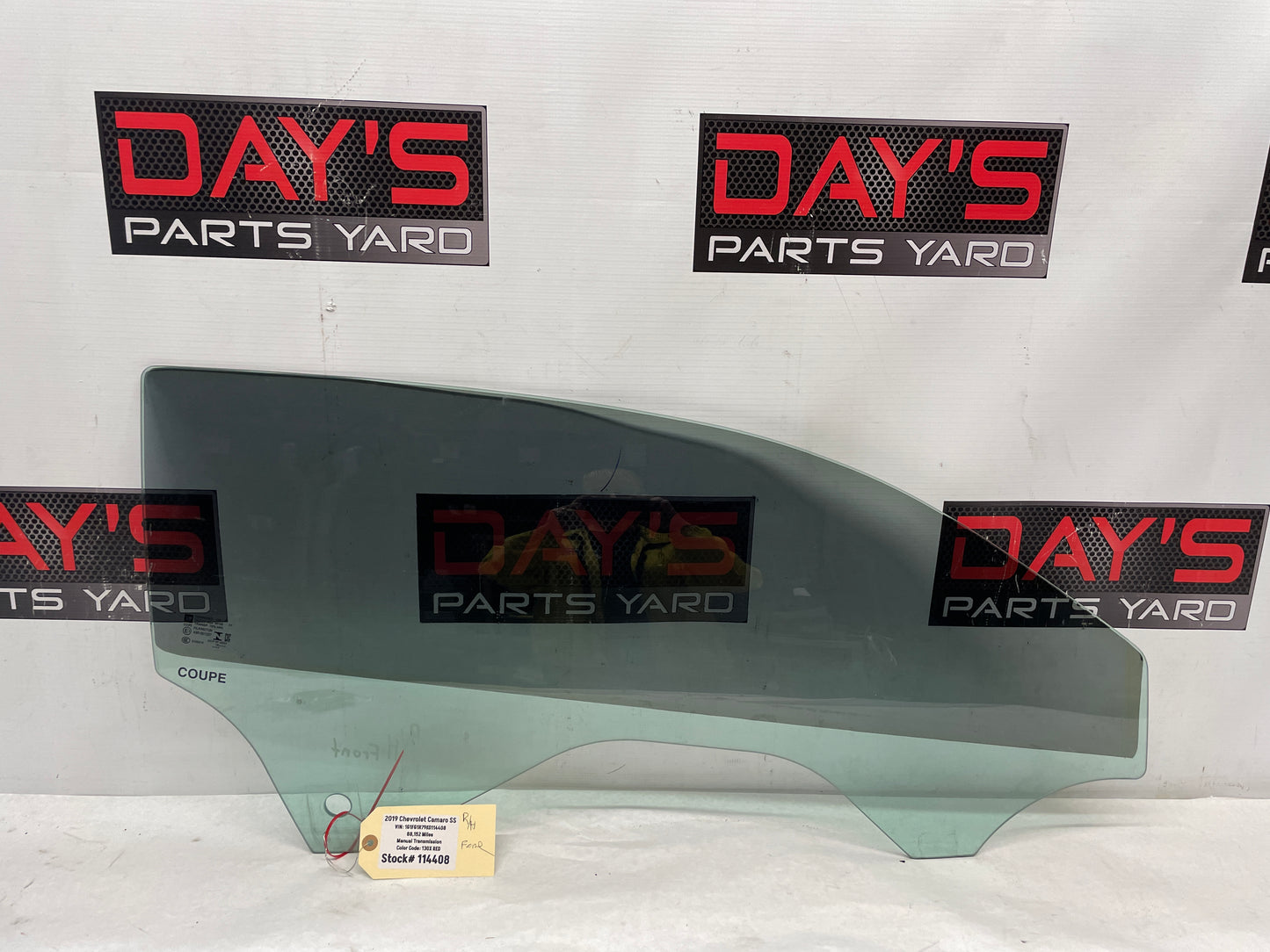 2019 Chevy Camaro SS RH Passenger Door Window Glass OEM - Day's Parts Yard