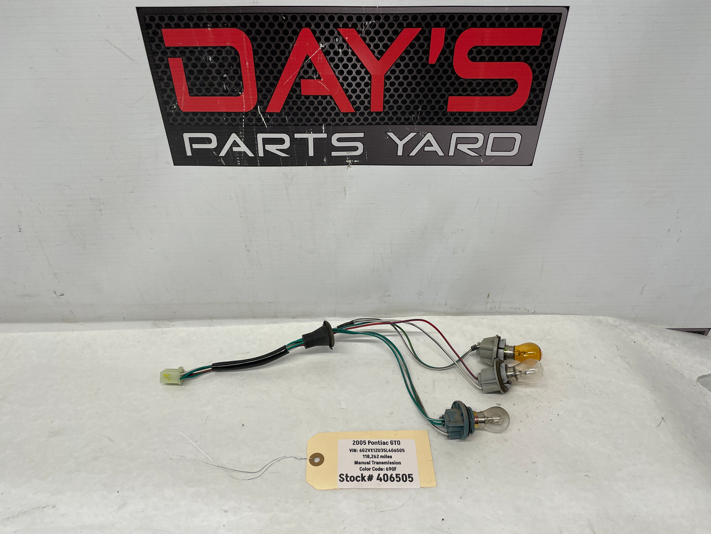 2005 Pontiac GTO RH Passenger Tail Light Taillight Wire Wiring Harness OEM - Day's Parts Yard