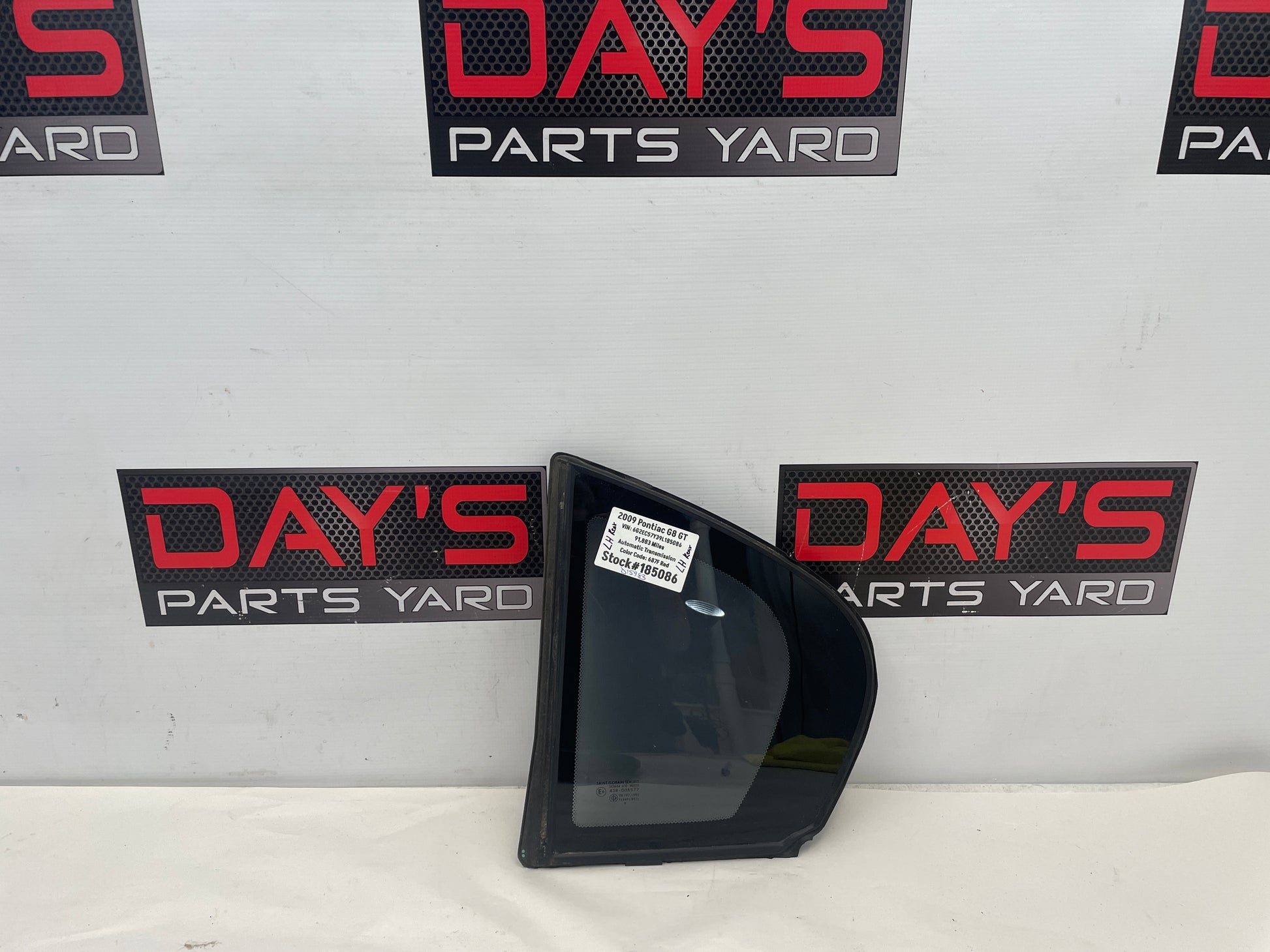 2009 Pontiac G8 GT Rear LH Driver Quarter Window Glass OEM - Day's Parts Yard