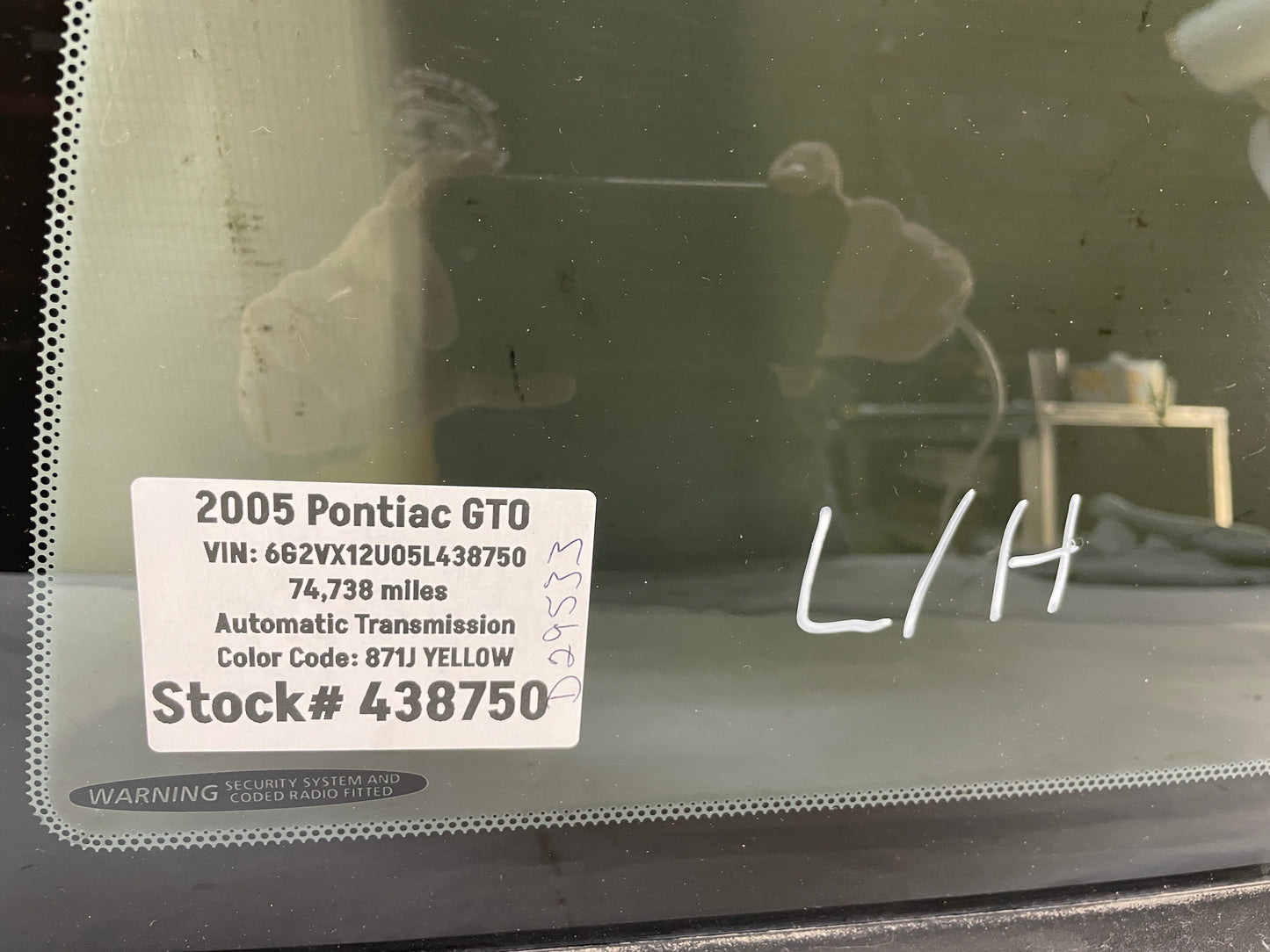 2005 Pontiac GTO LH Driver Rear Quarter Window Glass OEM