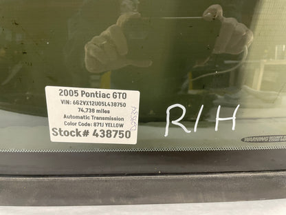 2005 Pontiac GTO RH Passenger Rear Quarter Window Glass OEM