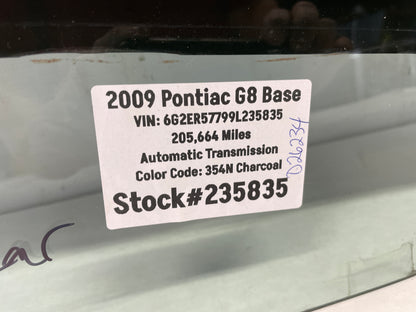 2009 Pontiac G8 Base RH Passenger Rear Door Window Glass OEM - Day's Parts Yard