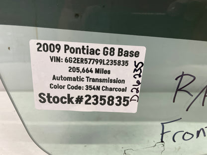 2009 Pontiac G8 Base RH Passenger Front Door Window Glass OEM - Day's Parts Yard