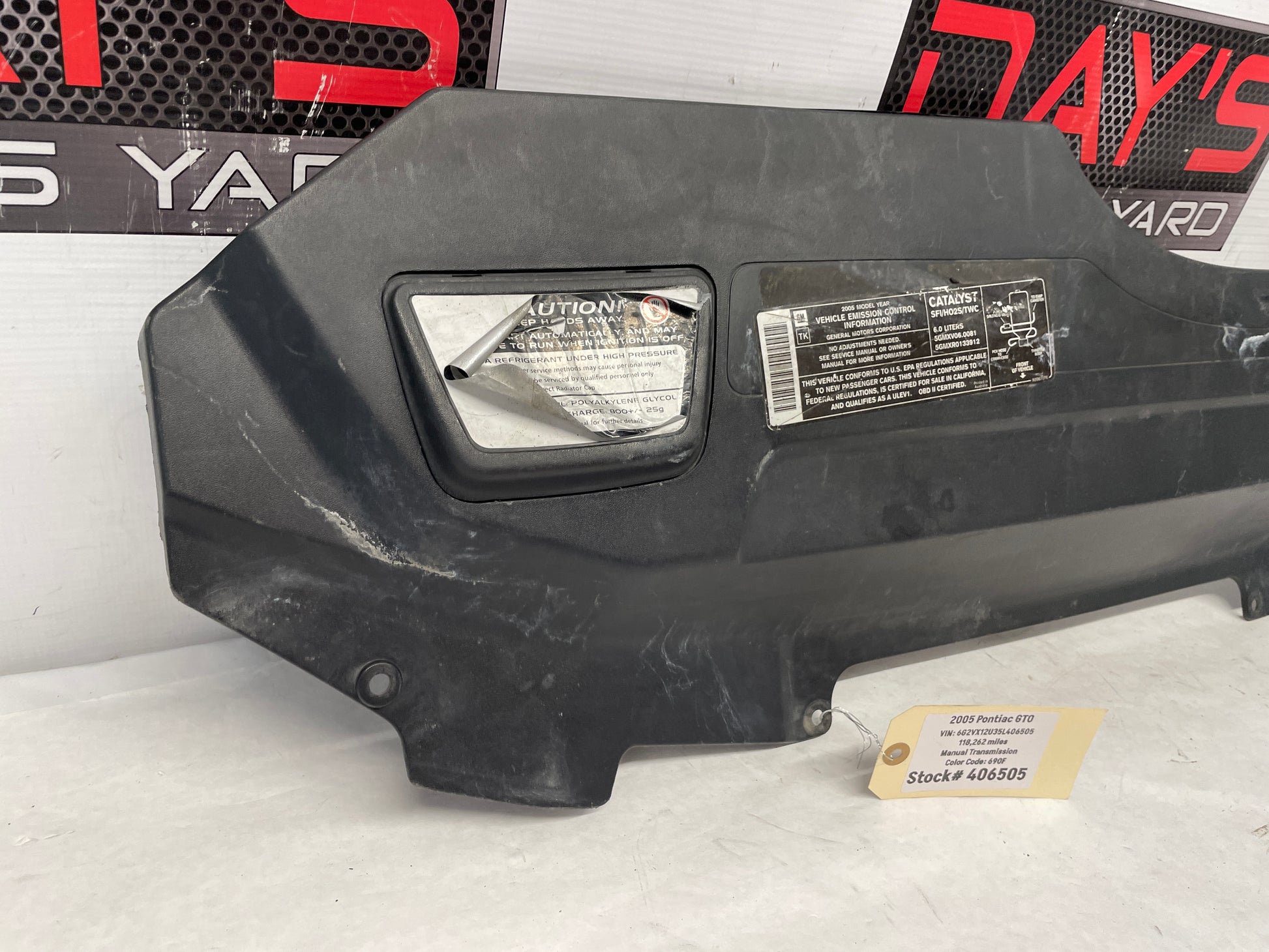 2005 Pontiac GTO Upper Radiator Core Support Air Baffle Cover OEM - Day's Parts Yard