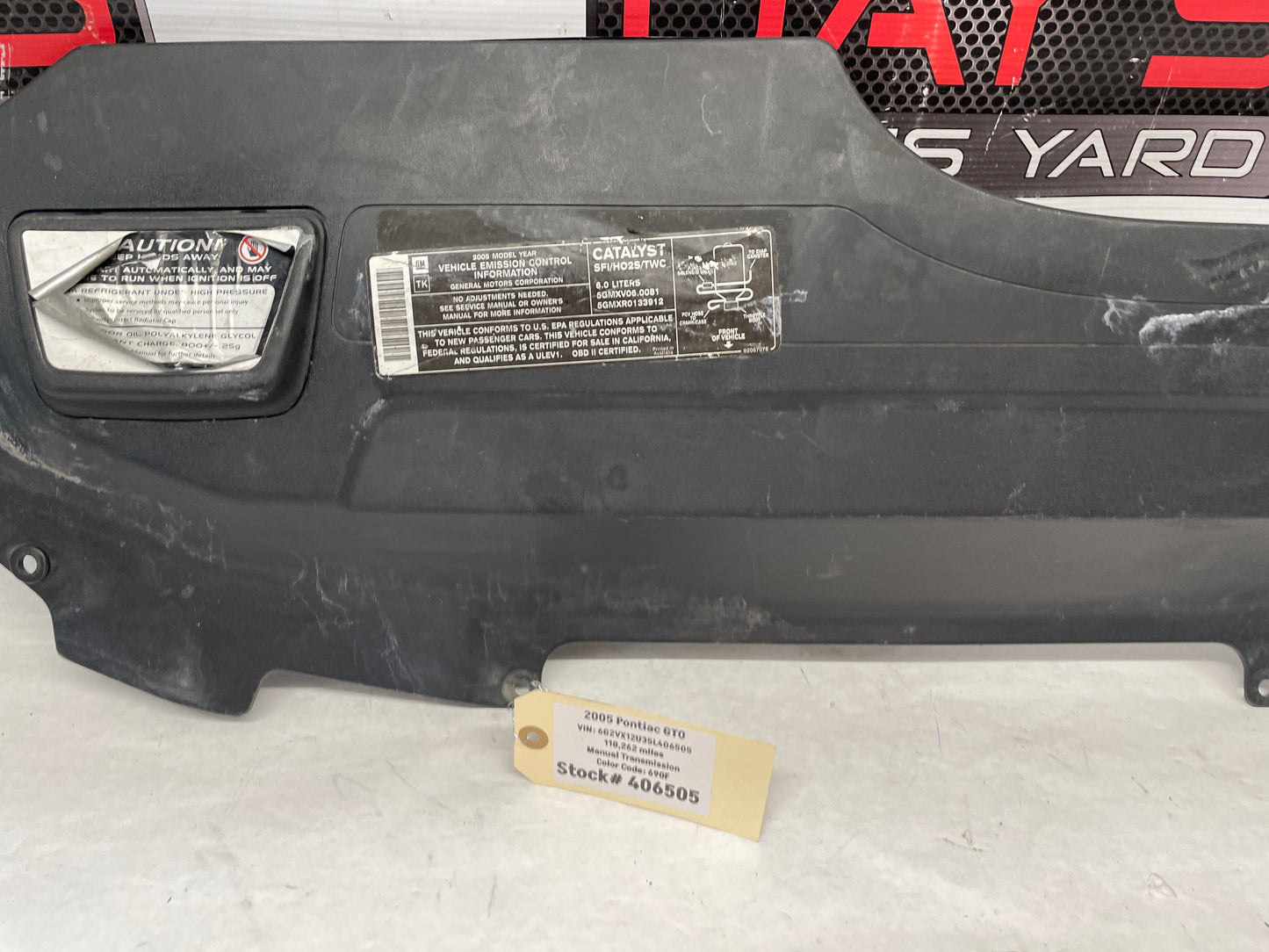 2005 Pontiac GTO Upper Radiator Core Support Air Baffle Cover OEM - Day's Parts Yard