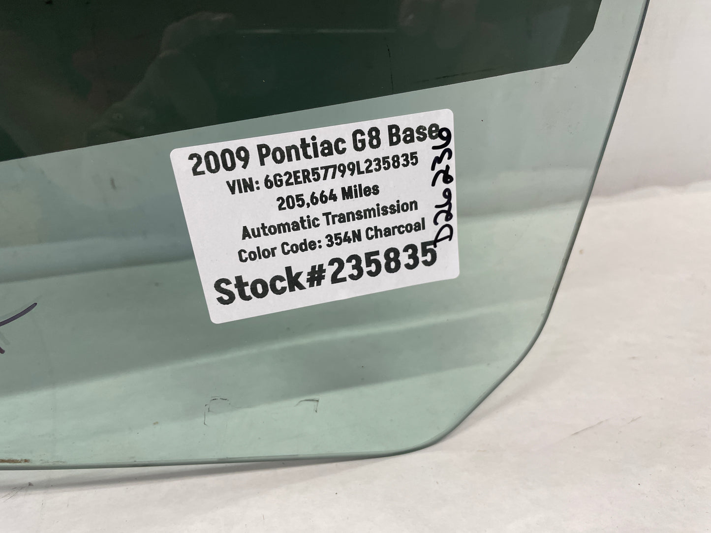 2009 Pontiac G8 Base LH Driver Front Door Window Glass OEM - Day's Parts Yard