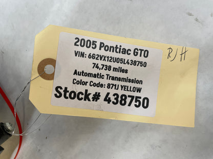 2005 Pontiac GTO RH Passenger Exterior Out Side Mirror Yellow OEM