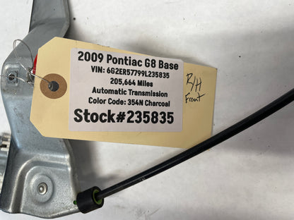 2009 Pontiac G8 Base RH Passenger Front Door Window Regulator Motor OEM - Day's Parts Yard