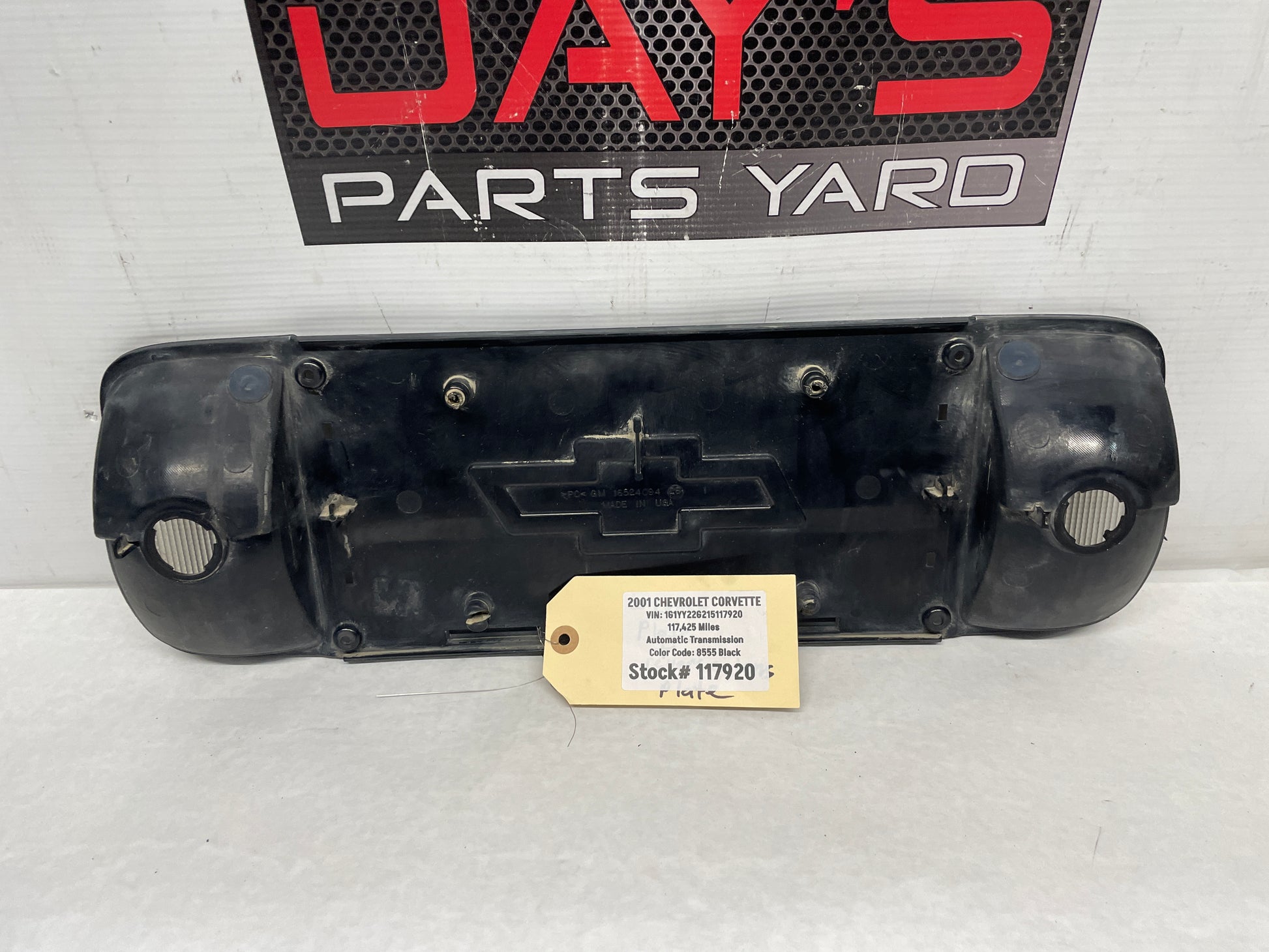 2001 Chevy C5 Corvette Rear License Plate Bracket Finish Panel Reverse Lights OEM - Day's Parts Yard