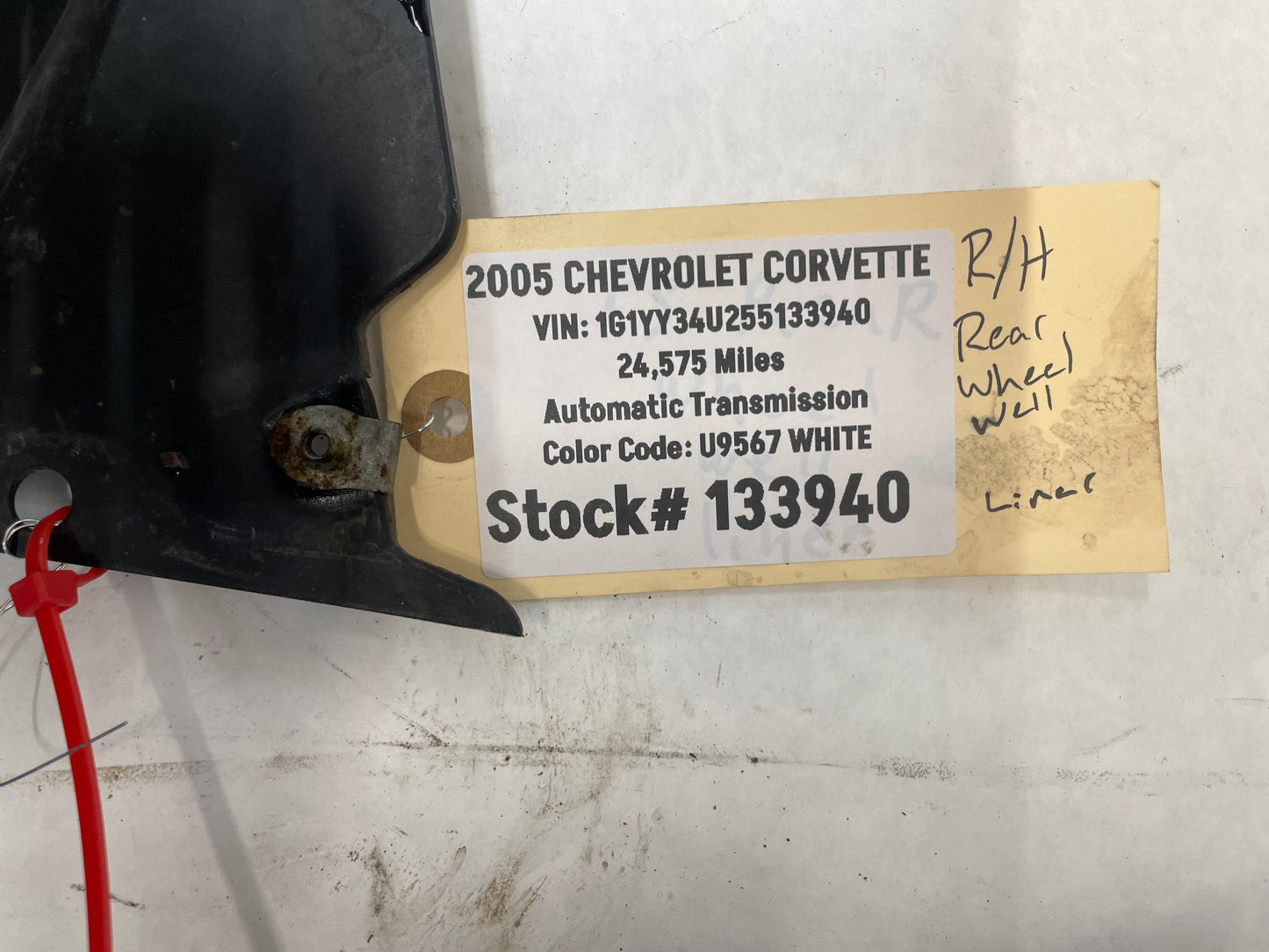 2005 Chevy C6 Corvette RH Passenger Rear Wheel Well House Fender Liner OEM - Day's Parts Yard