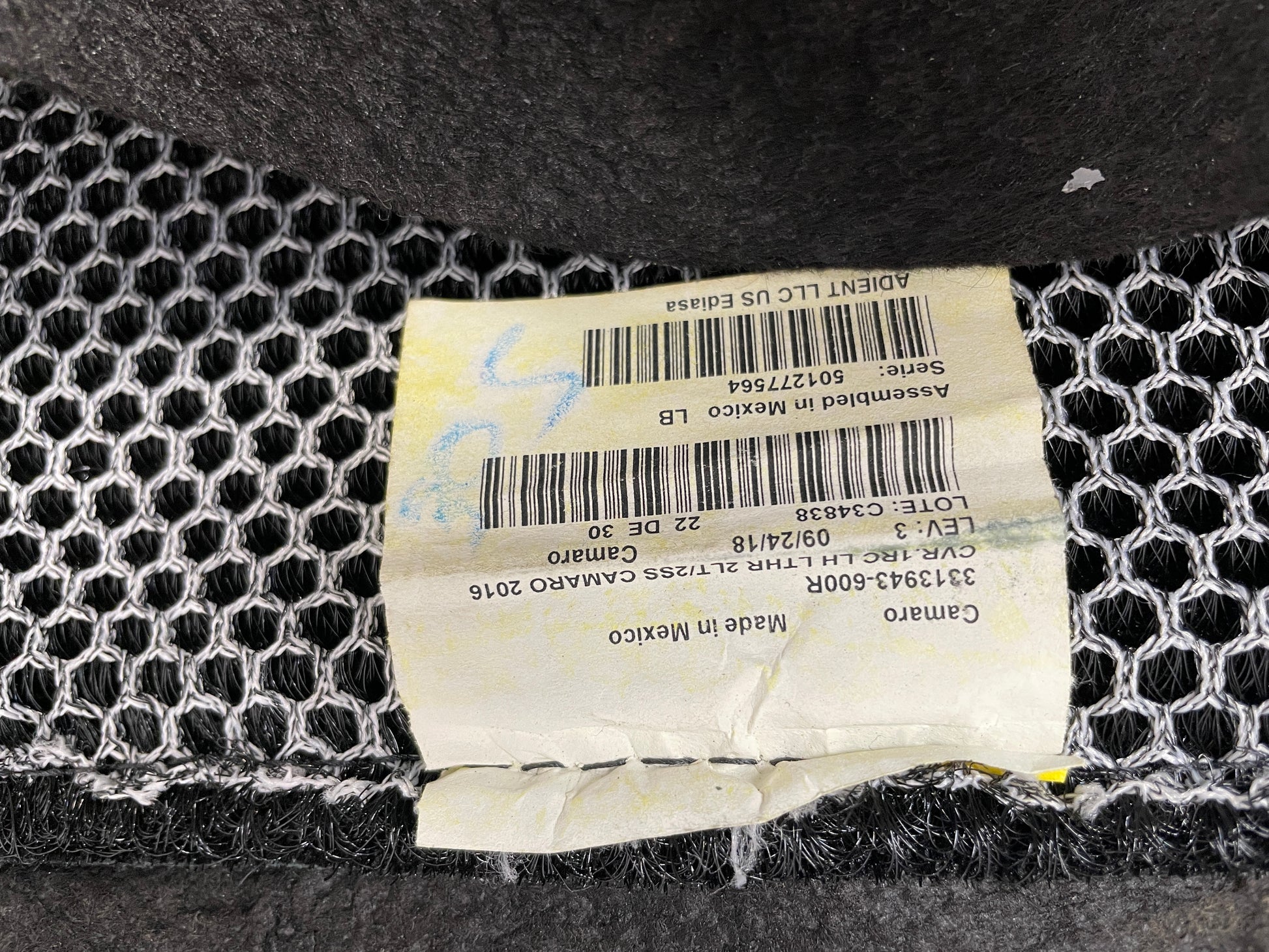 2019 Chevy Camaro  LH Driver Front Bottom Seat Cover OEM - Day's Parts Yard