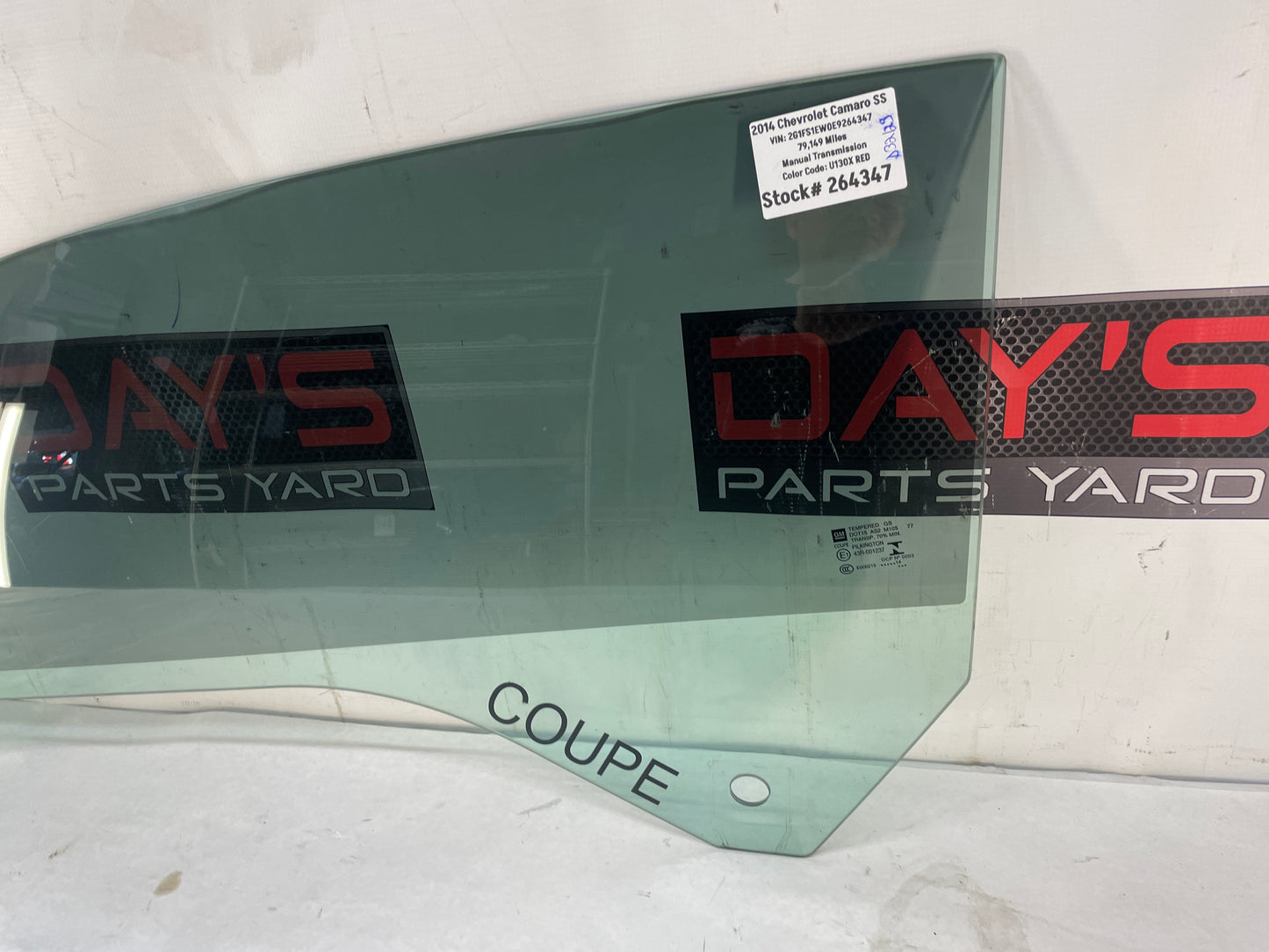 2014 Chevy Camaro SS LH Driver Door Window Glass OEM - Day's Parts Yard