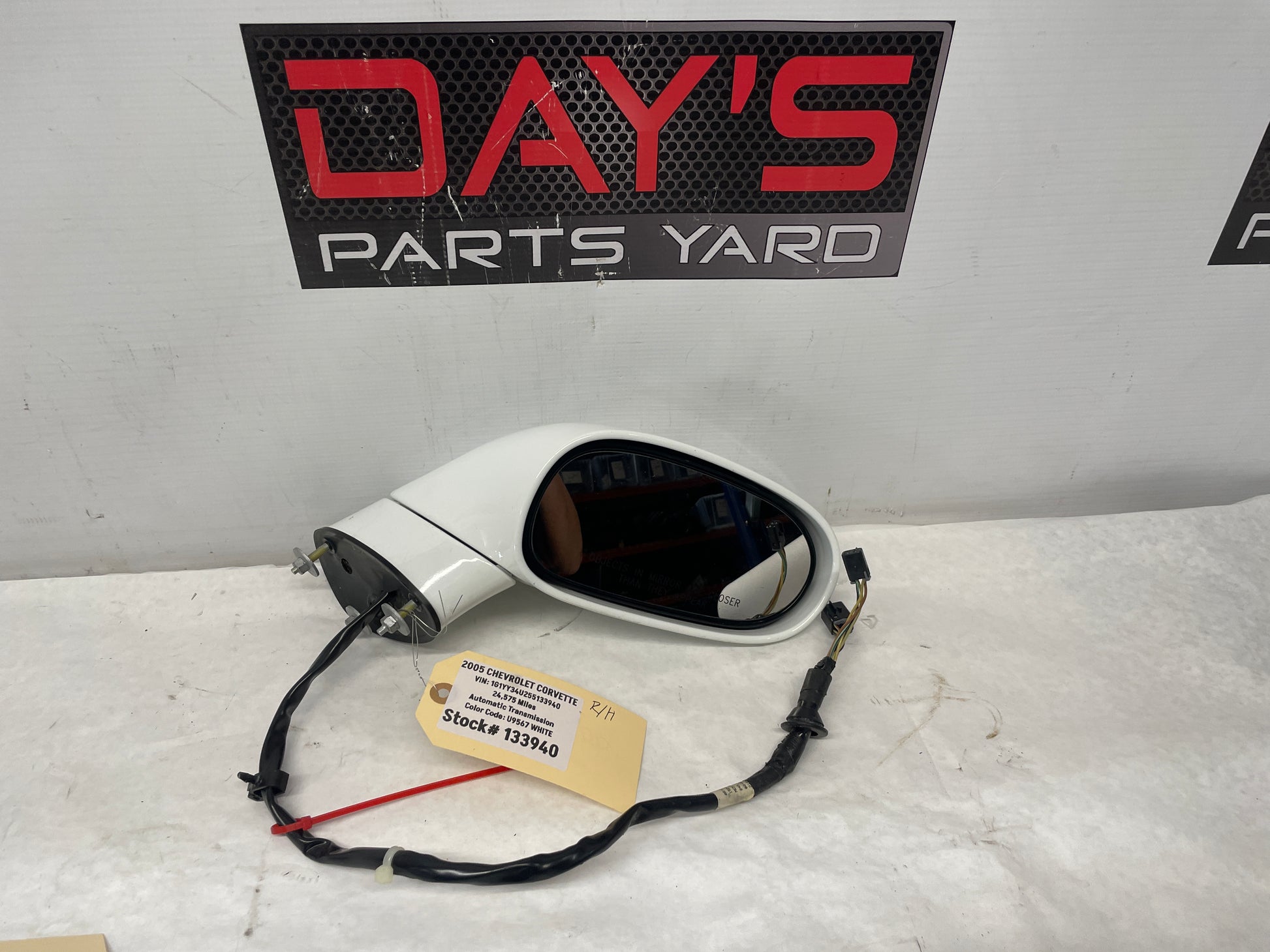 2005 Chevy C6 Corvette RH Passenger Exterior Out Side Mirror White OEM - Day's Parts Yard