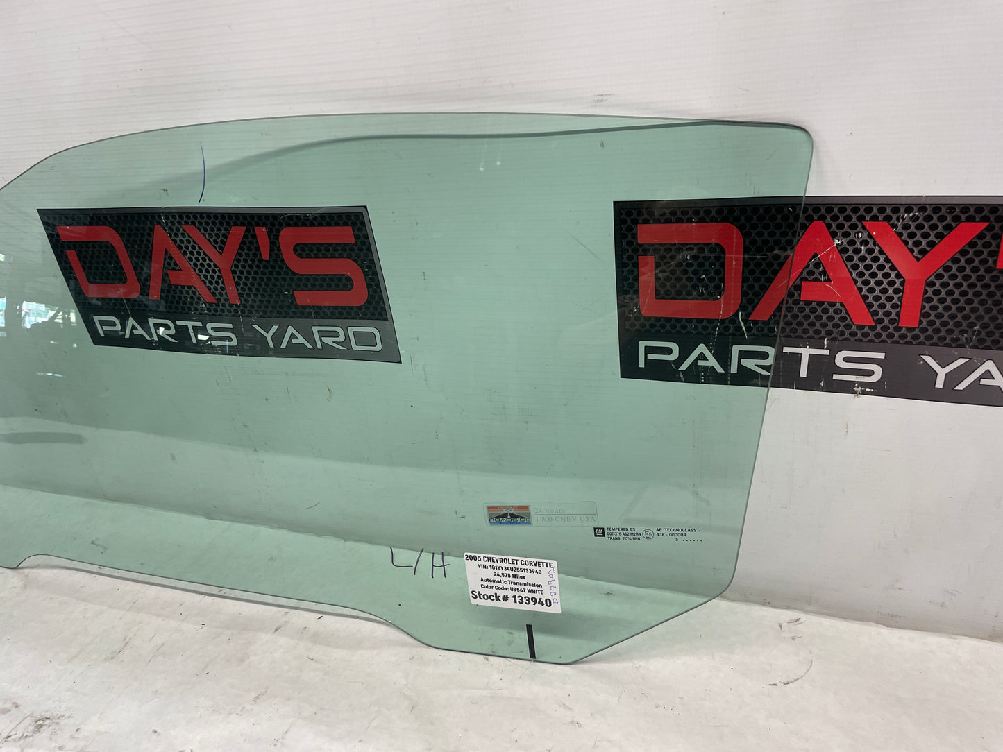 2005 Chevy C6 Corvette LH Driver Door Window Glass OEM - Day's Parts Yard