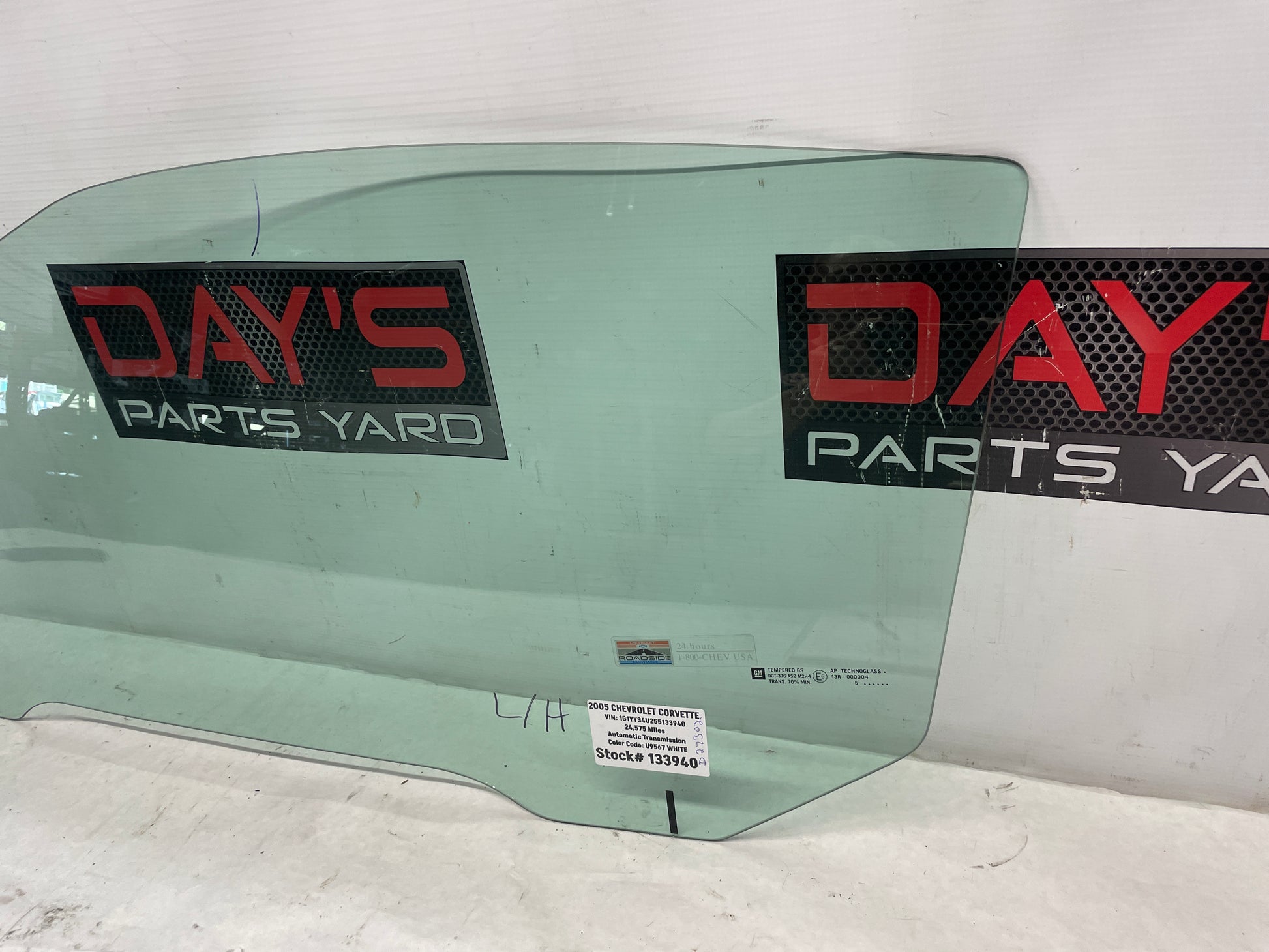 2005 Chevy C6 Corvette LH Driver Door Window Glass OEM - Day's Parts Yard