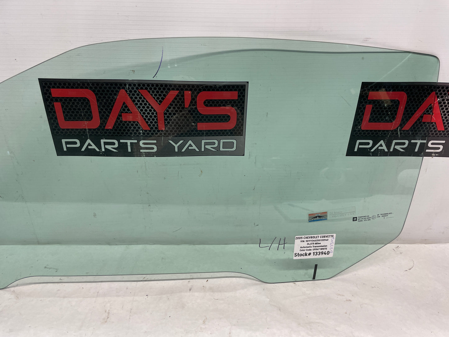 2005 Chevy C6 Corvette LH Driver Door Window Glass OEM - Day's Parts Yard