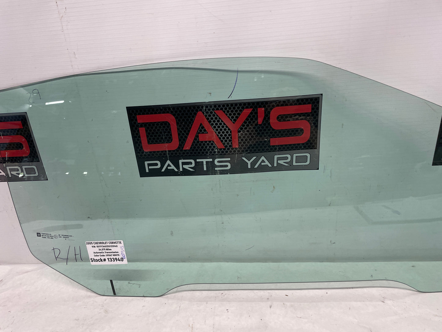 2005 Chevy C6 Corvette RH Passenger Door Window Glass OEM - Day's Parts Yard