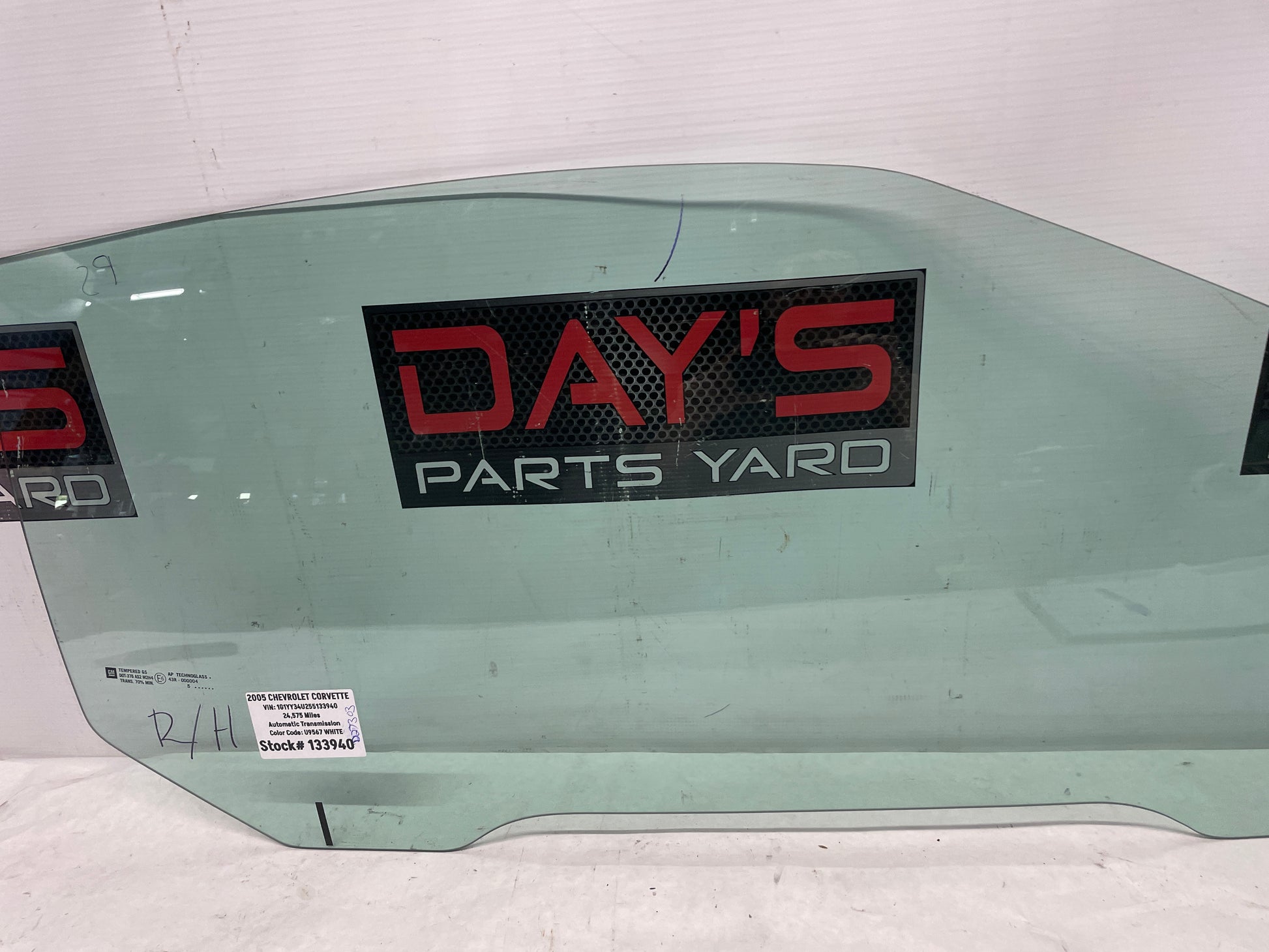 2005 Chevy C6 Corvette RH Passenger Door Window Glass OEM - Day's Parts Yard