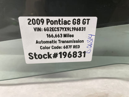 2009 Pontiac G8 GT LH Driver Rear Door Window Glass OEM - Day's Parts Yard
