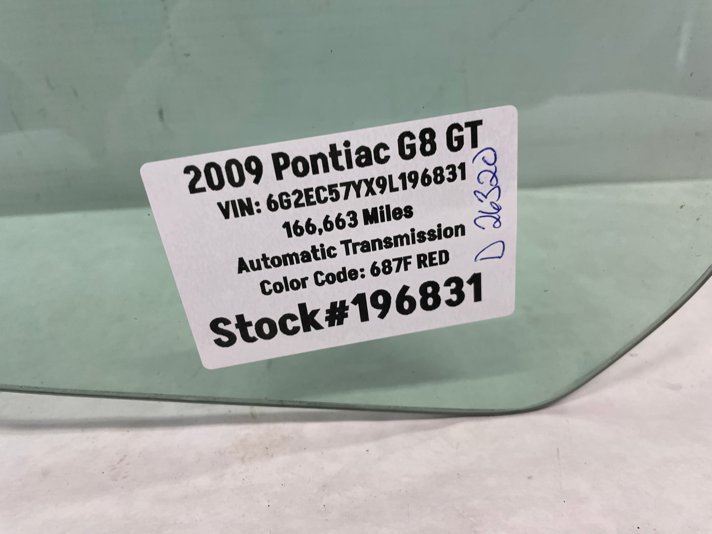 2009 Pontiac G8 GT LH Driver Front Door Window Glass OEM - Day's Parts Yard