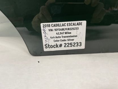 2018 Cadillac Escalade LH Driver Rear Door Window Glass OEM - Day's Parts Yard