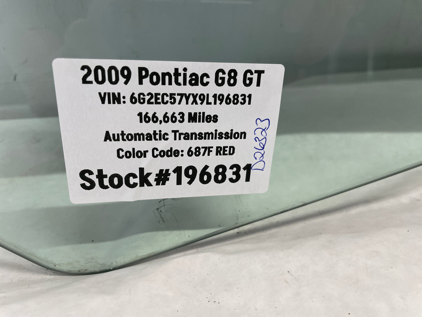 2009 Pontiac G8 GT RH Passenger Front Door Window Glass OEM - Day's Parts Yard