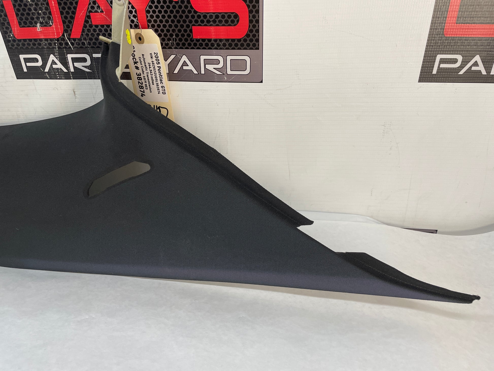 2005 Pontiac GTO LH Driver Rear Interior Quarter C Pillar Seat Belt Cover Trim Panel OEM - Day's Parts Yard
