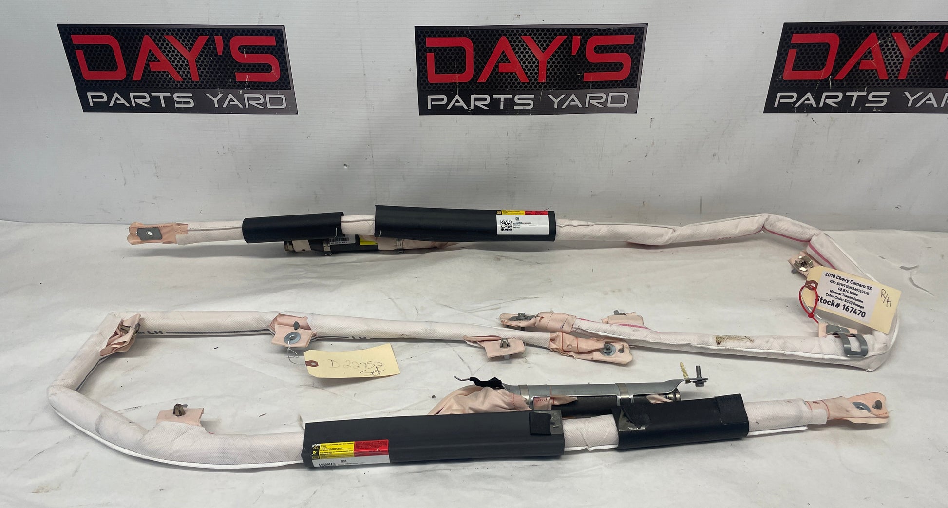 2010 Chevy Camaro SS RH & LH Roof Side Rail Curtain Airbags Air Bags OEM - Day's Parts Yard