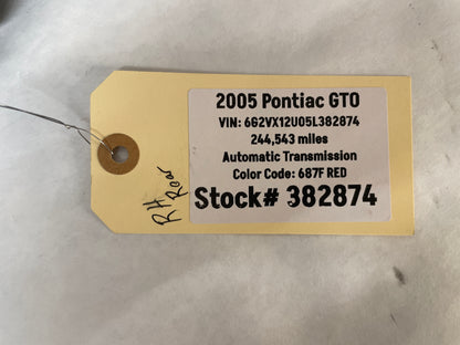 2005 Pontiac GTO RH Passenger Rear Quarter Fender Wheel House Well Liner OEM - Day's Parts Yard