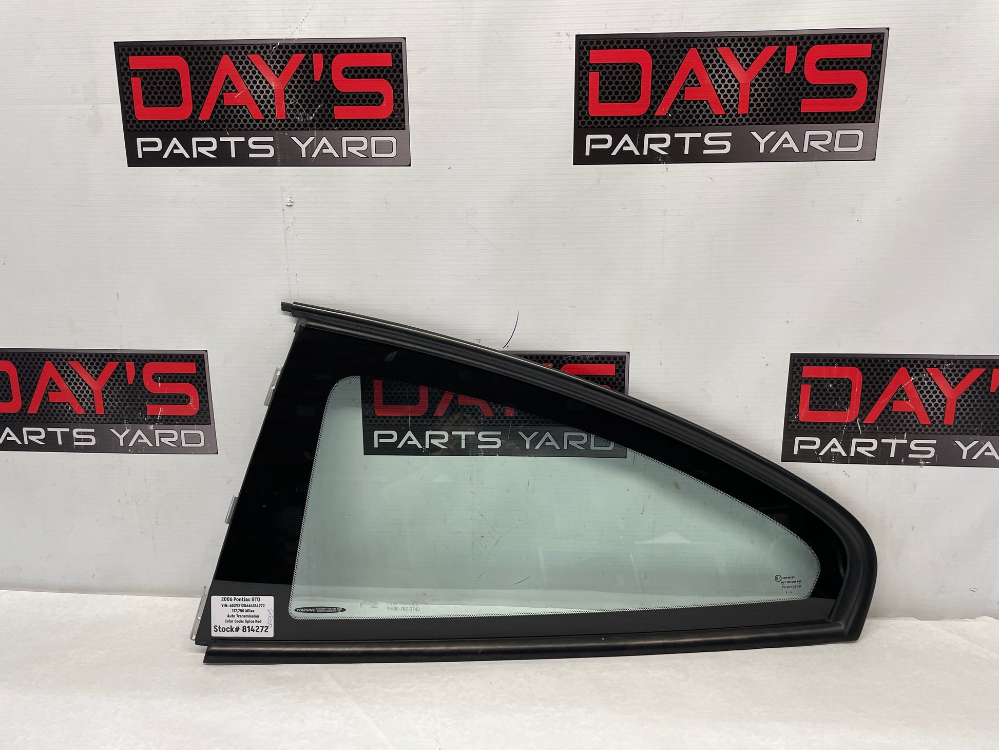 2006 Pontiac GTO LH Driver Rear Quarter Window Glass OEM - Day's Parts Yard