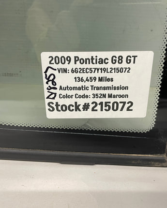 2009 Pontiac G8 GT RH Passenger Rear Quarter Window Glass OEM