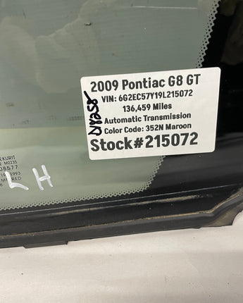 2009 Pontiac G8 GT LH Driver Quarter Window Glass OEM