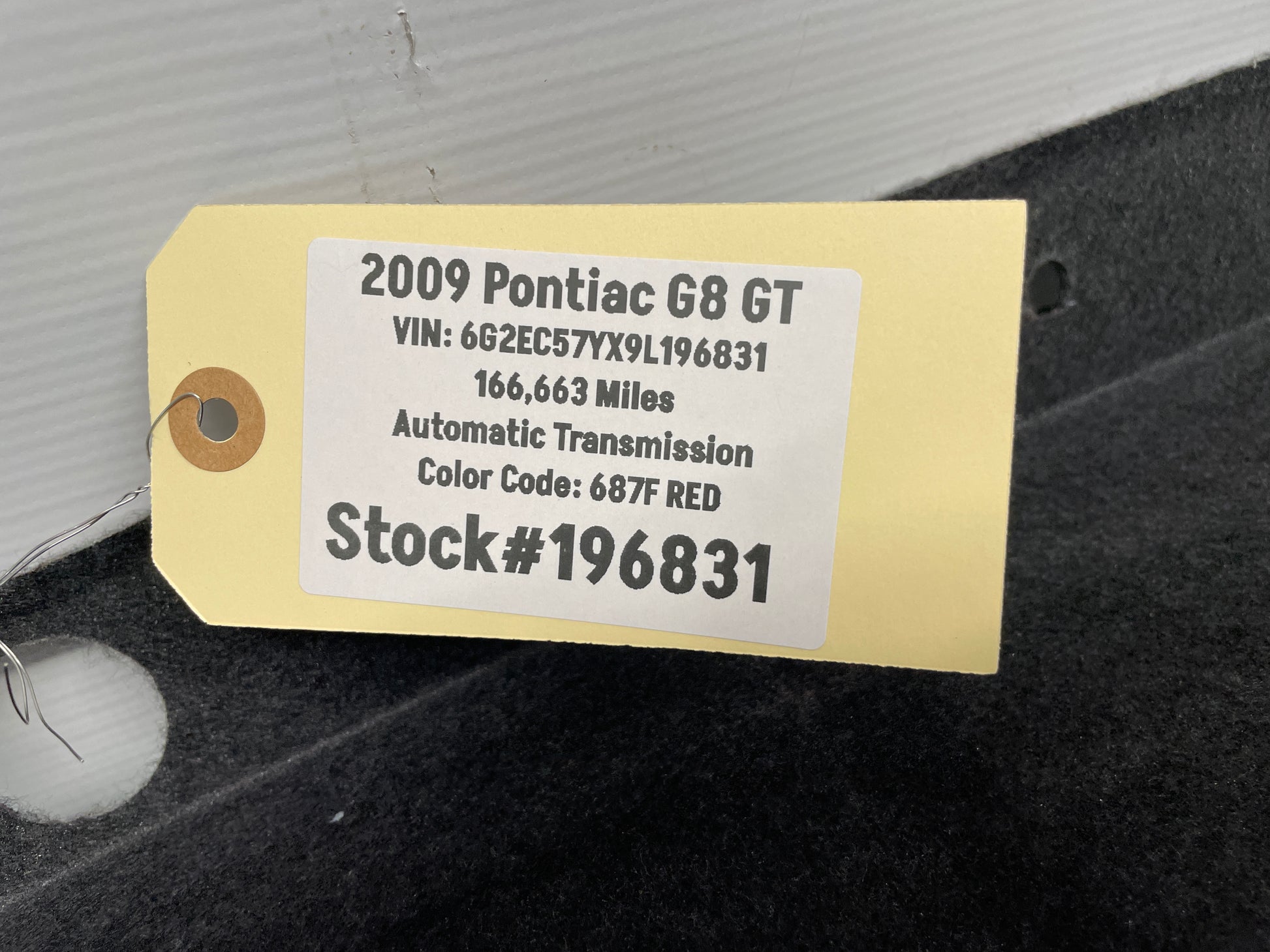 2009 Pontiac G8 GT Trunk Deck Lid Liner Carpet Felt OEM - Day's Parts Yard