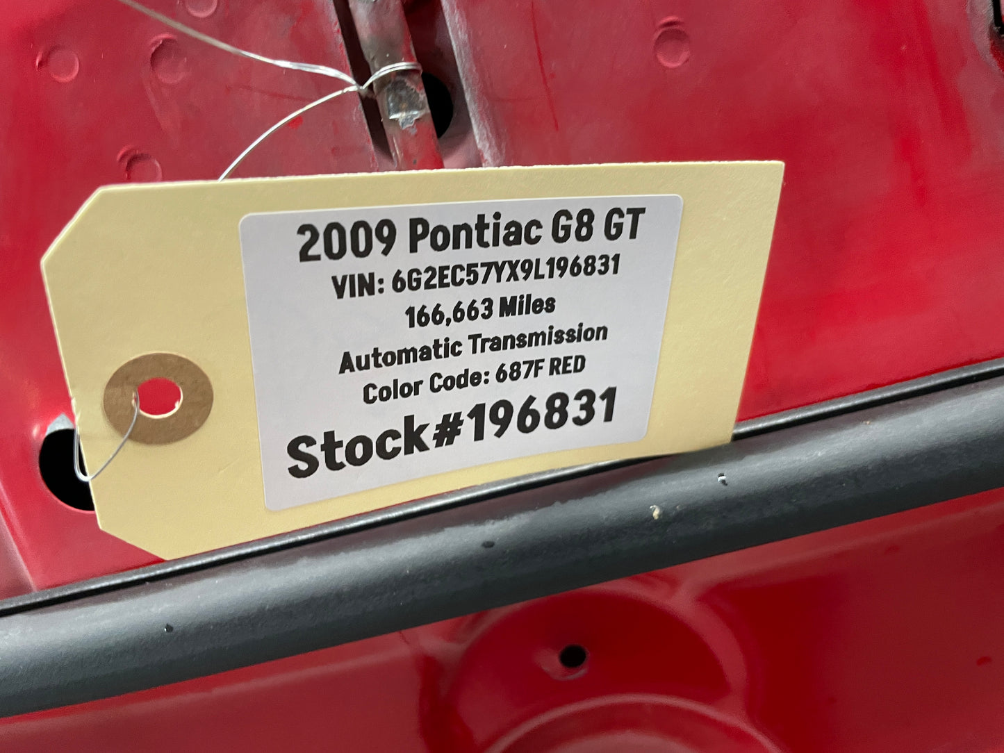 2009 Pontiac G8 GT Hood Assembly Red OEM - Day's Parts Yard