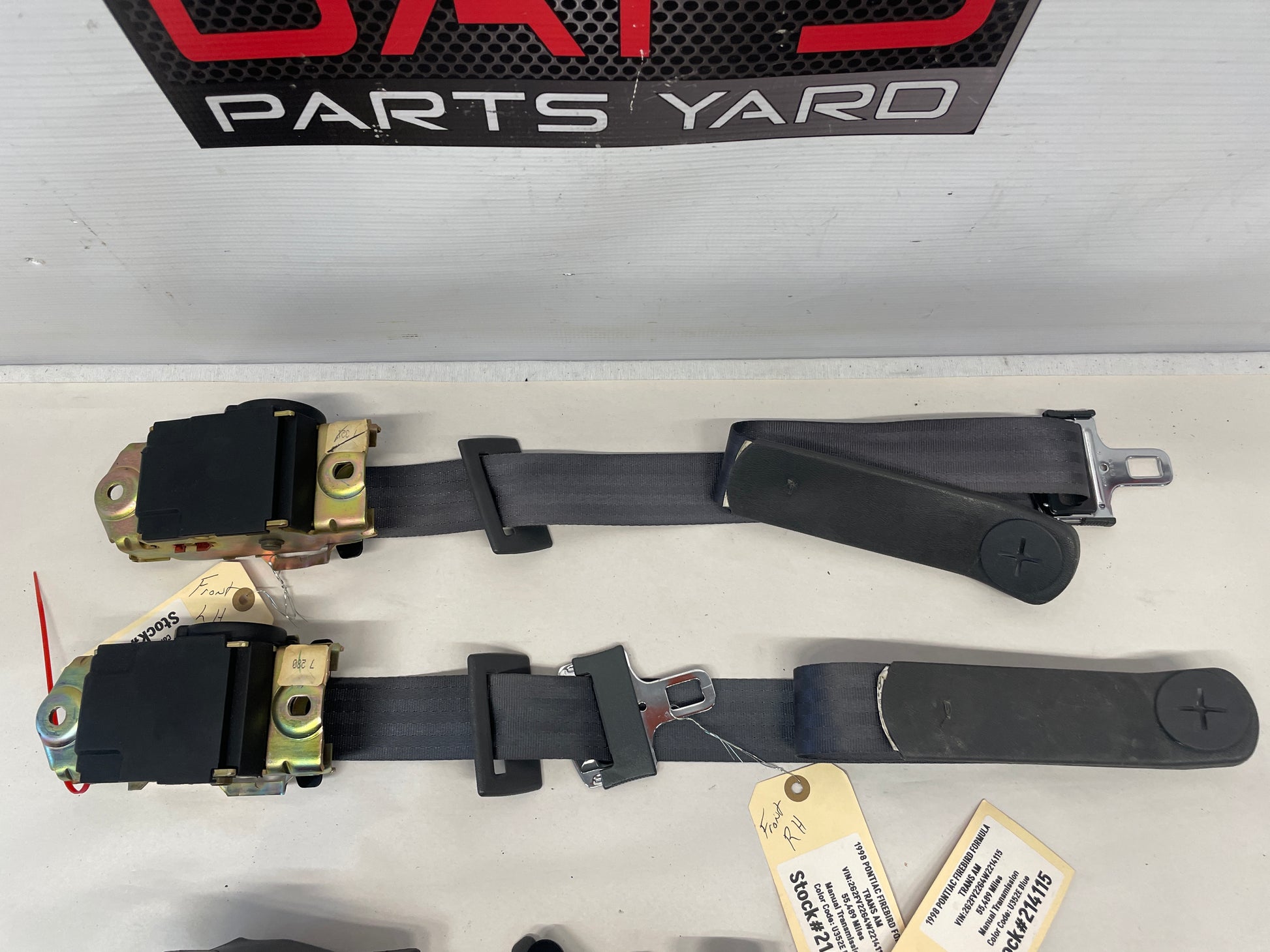 1998 Pontiac Firebird Formula Trans Am Complete Seatbelts Retractors OEM - Day's Parts Yard