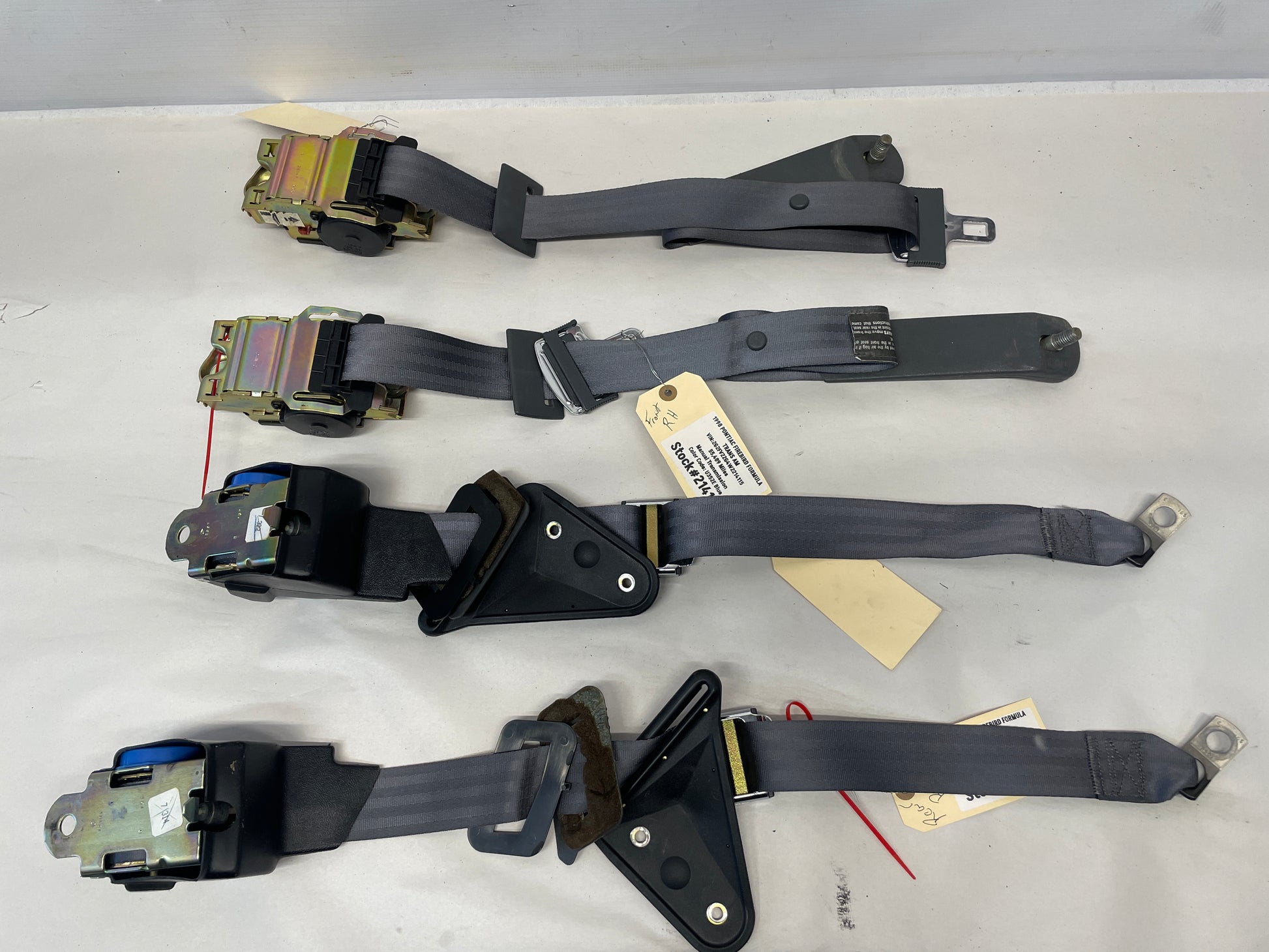 1998 Pontiac Firebird Formula Trans Am Complete Seatbelts Retractors OEM - Day's Parts Yard