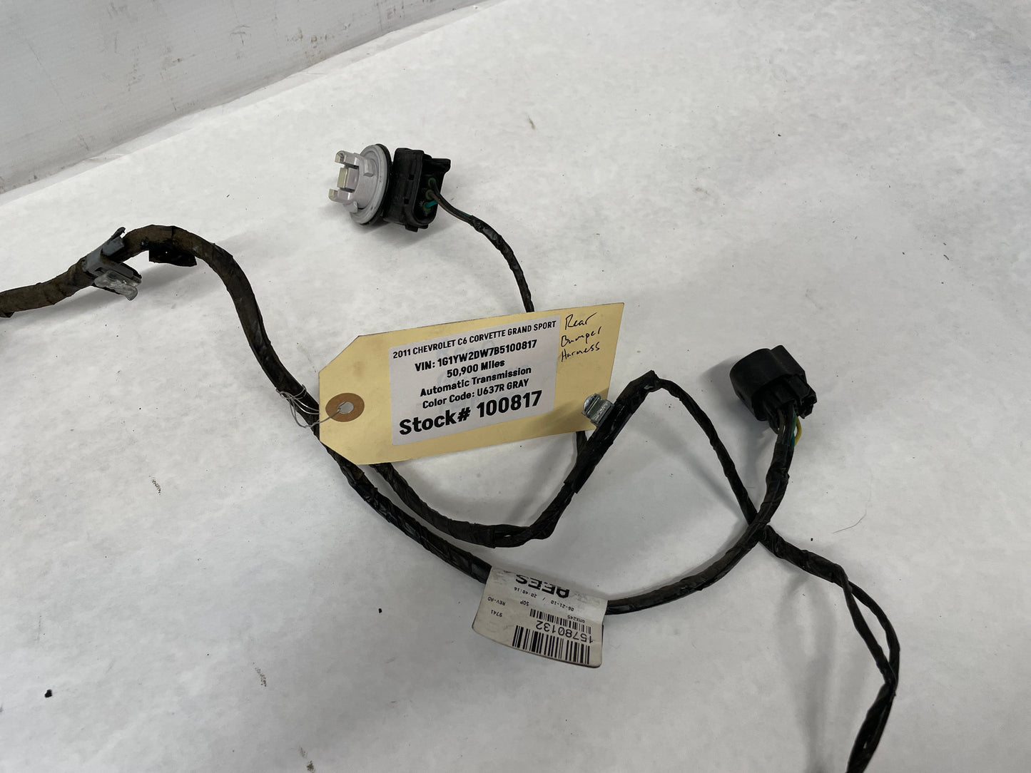 2011 Chevy C6 Corvette Grand Sport Rear Bumper Body Tail Light Wiring Wire Harness OEM