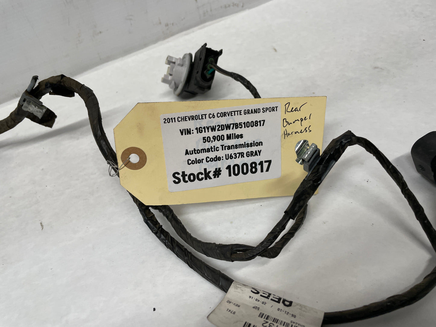 2011 Chevy C6 Corvette Grand Sport Rear Bumper Body Tail Light Wiring Wire Harness OEM