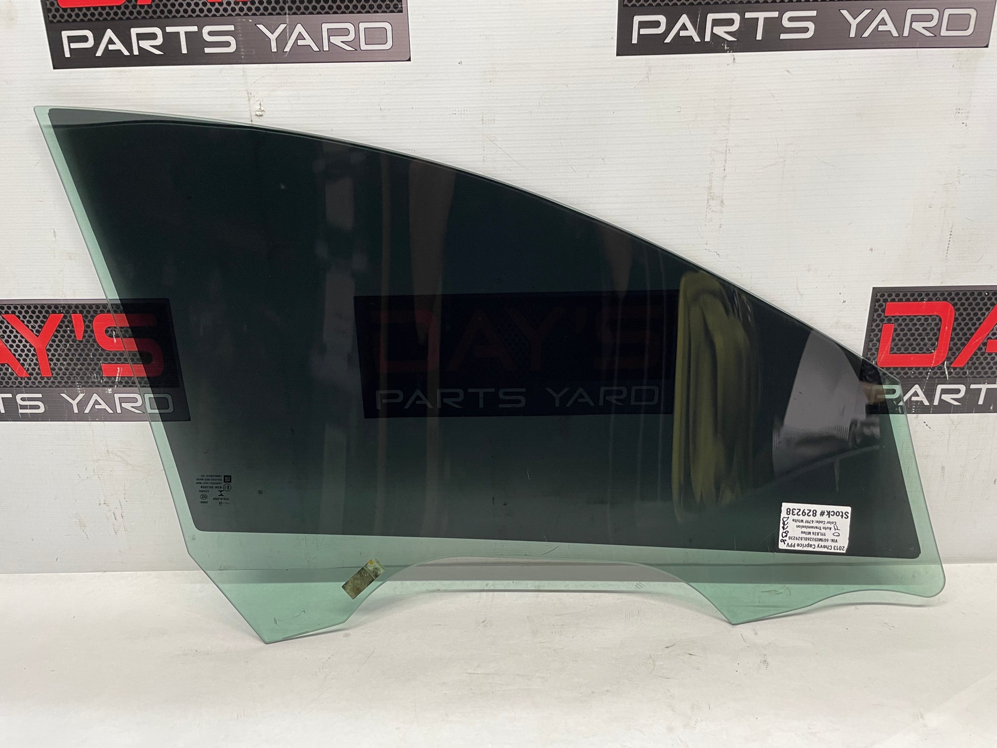 2013 Chevy Caprice PPV LH Driver Front Door Window Glass OEM - Day's Parts Yard
