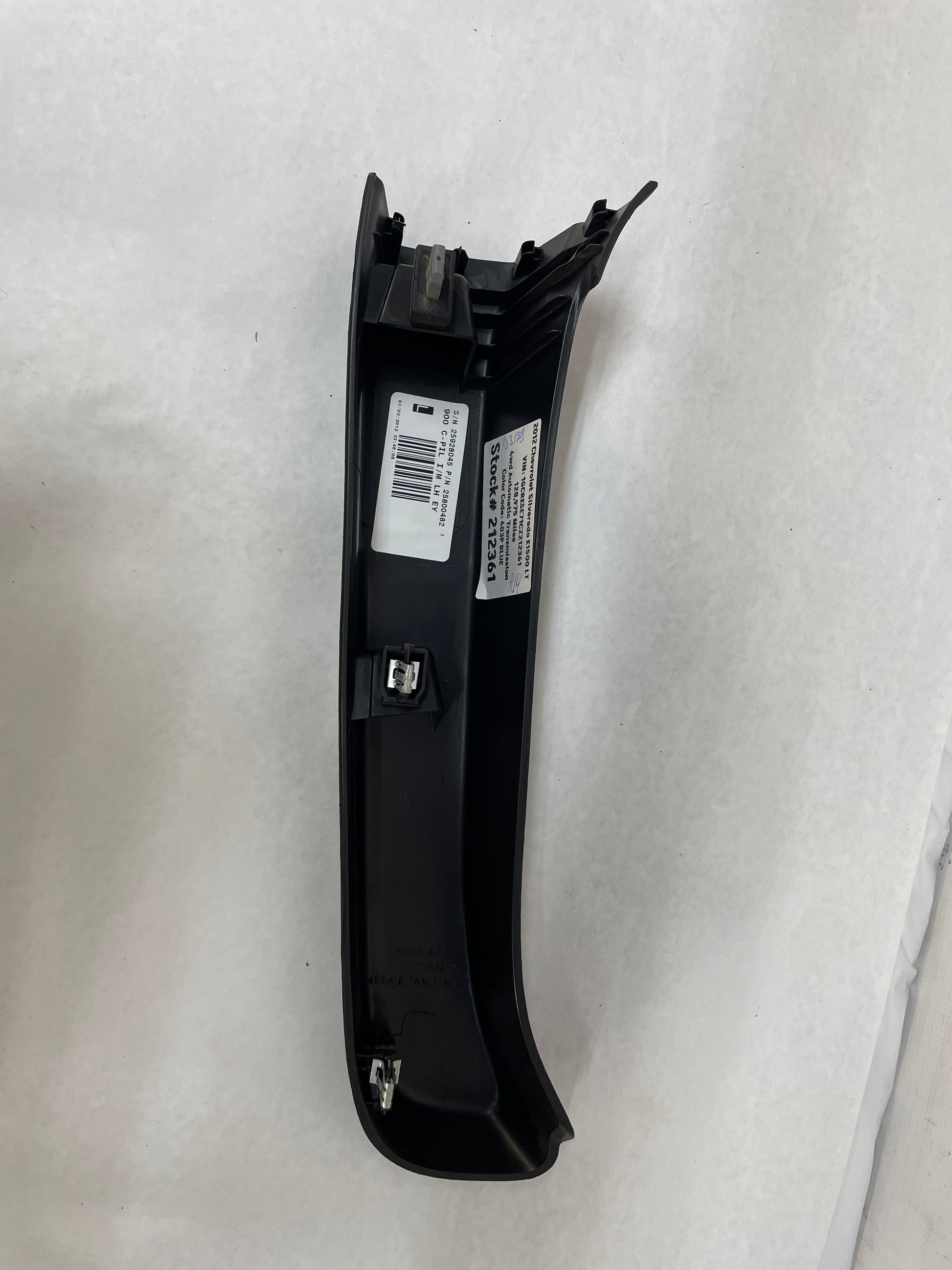 2012 Chevy Silverado K1500 LT LH Driver Rear Door Pillar Upper Trim Panel OEM - Day's Parts Yard