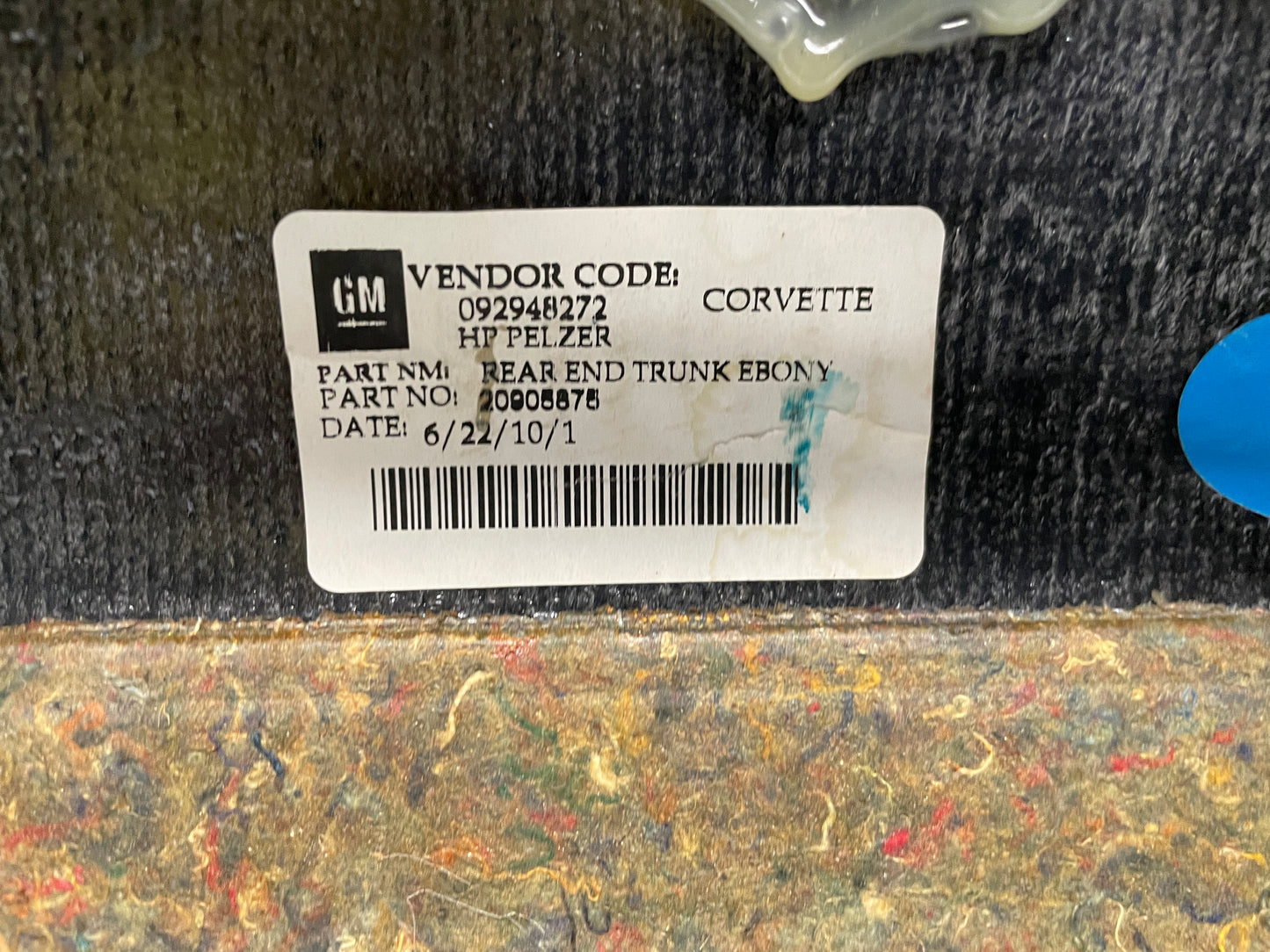 2011 Chevy C6 Corvette Grand Sport Rear End Trunk Compartment Carpet Trim Panel OEM