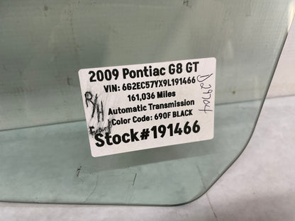 2009 Pontiac G8 GT RH Passenger Front Door Window Glass OEM - Day's Parts Yard