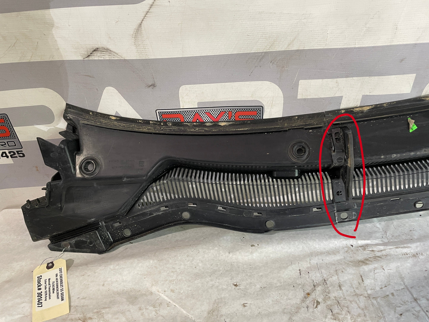 2017 Chevy SS Sedan Windshield Wiper Cowl OEM