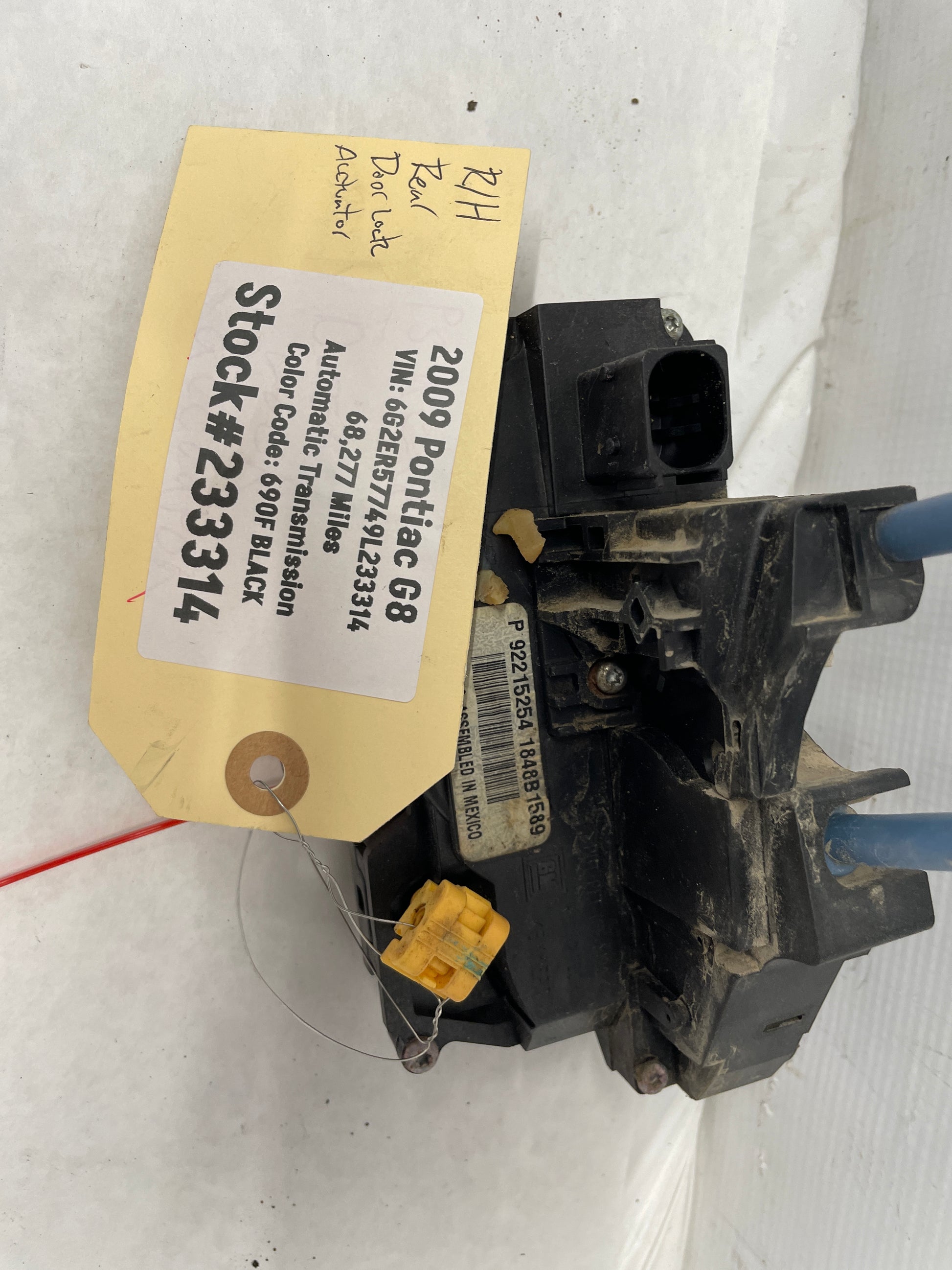 2009 Pontiac G8 GT RH Passenger Rear Door Lock Actuator OEM - Day's Parts Yard