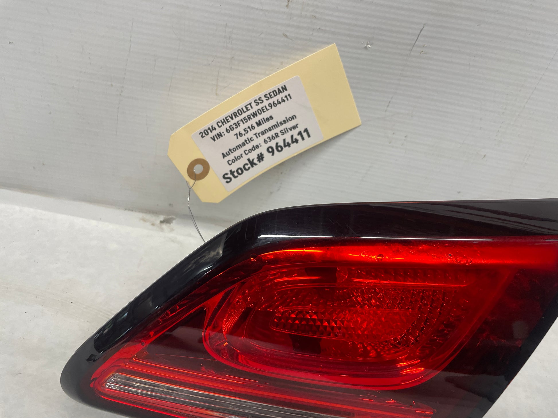 2014 Chevy SS Sedan RH Passenger Inner Tail Light Taillight Lamp OEM - Day's Parts Yard