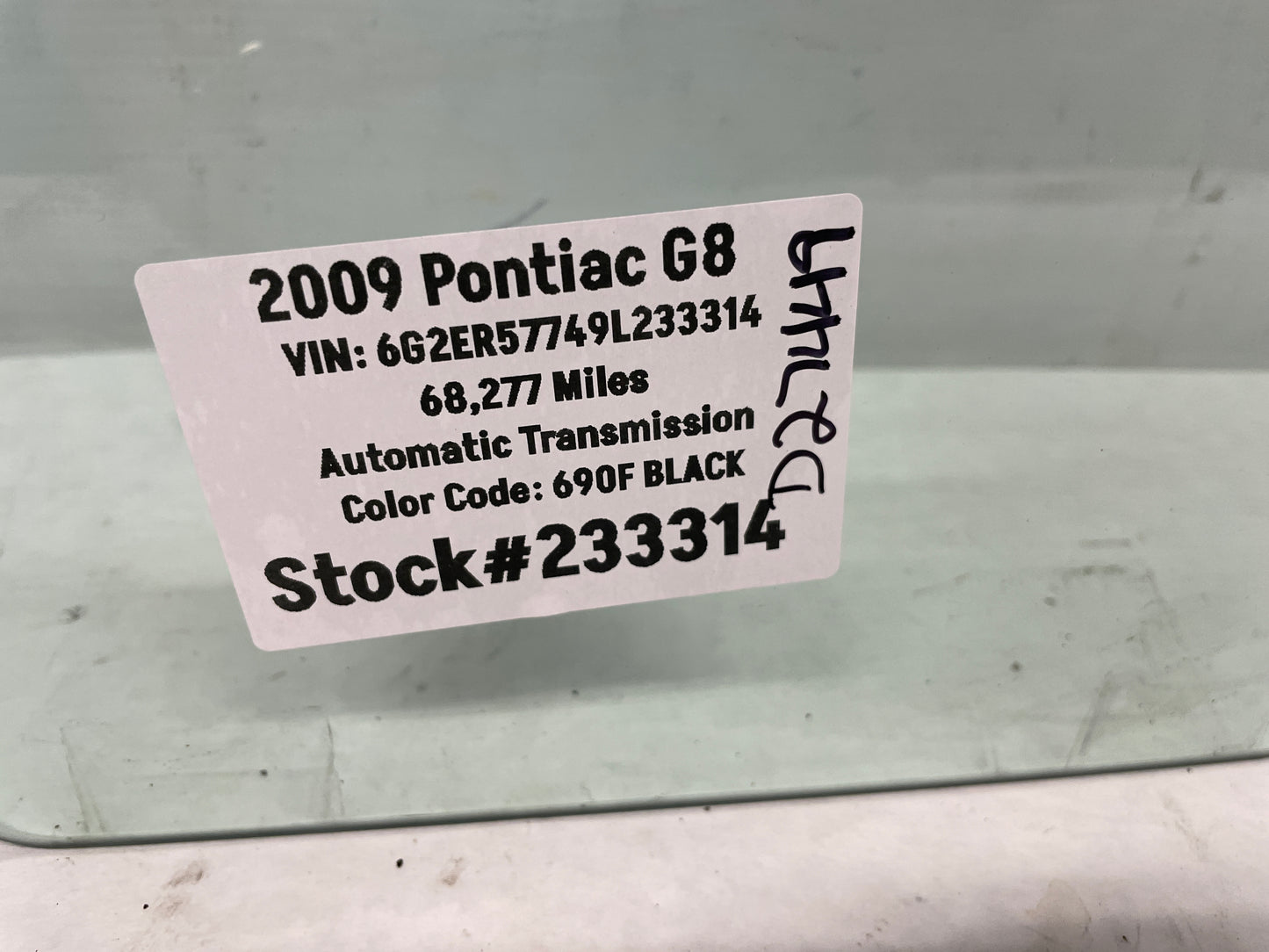 2009 Pontiac G8  LH Driver Rear Door Window Glass OEM - Day's Parts Yard