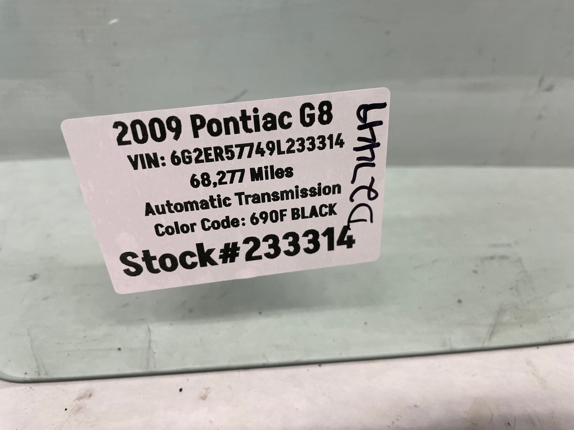 2009 Pontiac G8  LH Driver Rear Door Window Glass OEM - Day's Parts Yard