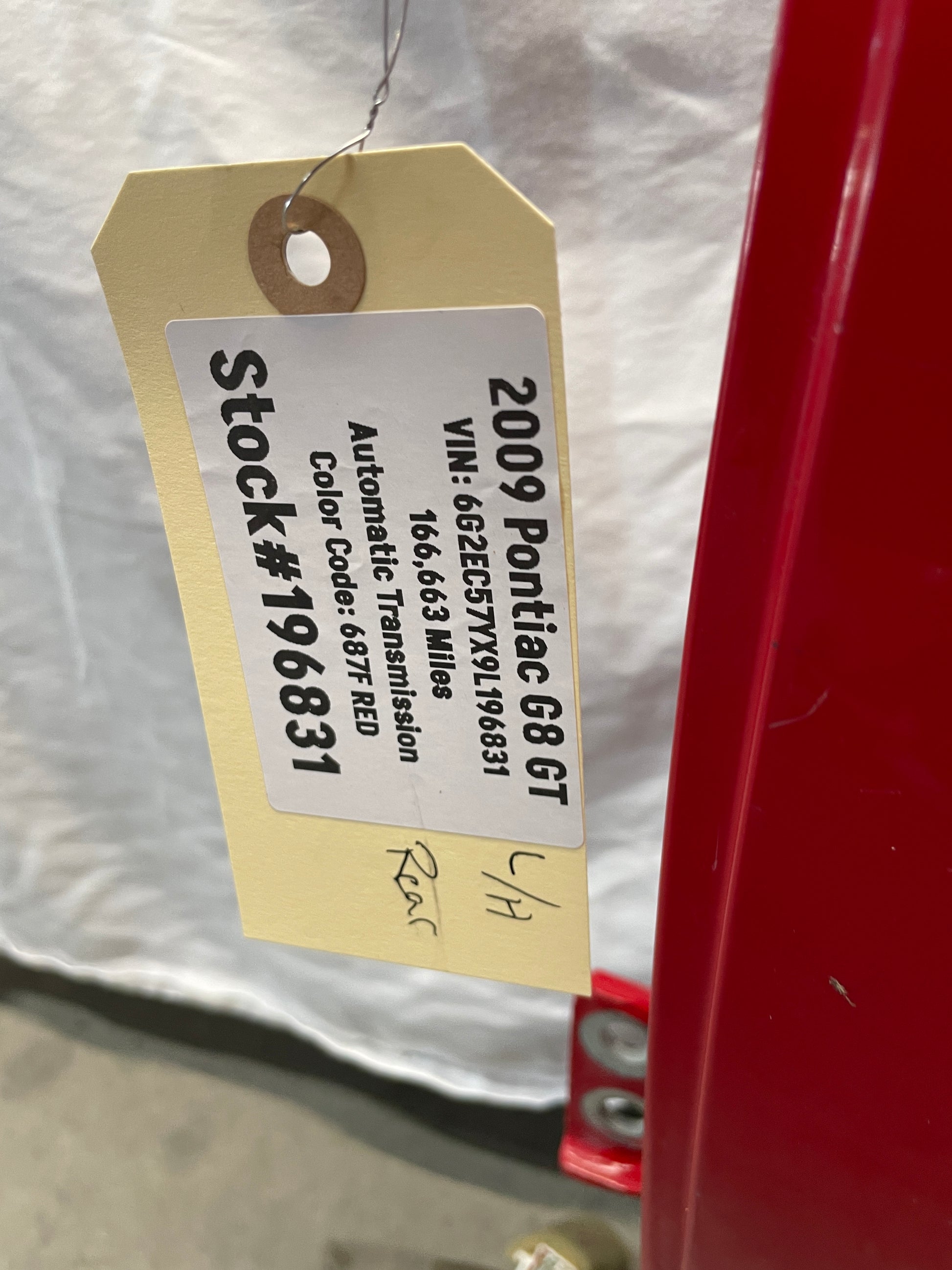 2009 Pontiac G8 GT LH Driver Rear Exterior Door Red OEM - Day's Parts Yard