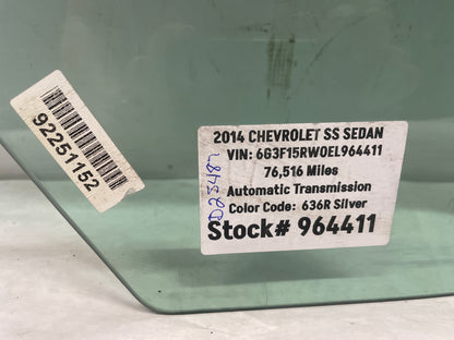 2014 Chevy SS Sedan RH Passenger Rear Door Window Glass OEM - Day's Parts Yard